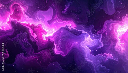 Vibrant Purple and Pink Nebula Swirls Abstract Background.