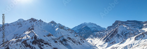 Aconcagua, a mountain in the Andes Mountains between Chile and Argentina. Aerial view.