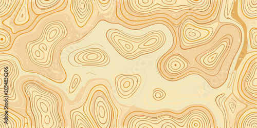 Принти на полотні Topographic Contour Pattern With Golden Lines On Beige Background