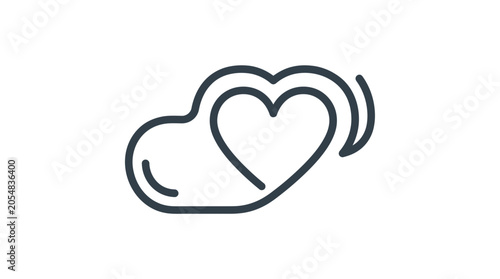 Minimalist heart speech bubble line art icon.