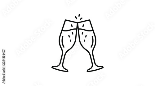 Minimalist line art of two champagne glasses in toast.