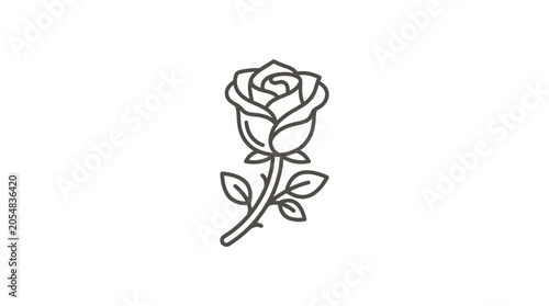 Minimalist long stem rose flower line art illustration.