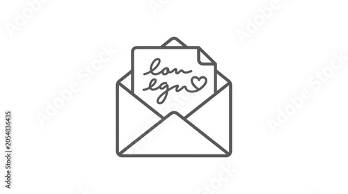 Opened envelope with love letter line art icon.