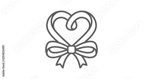 Ribbon tied into a heart shape line art icon.