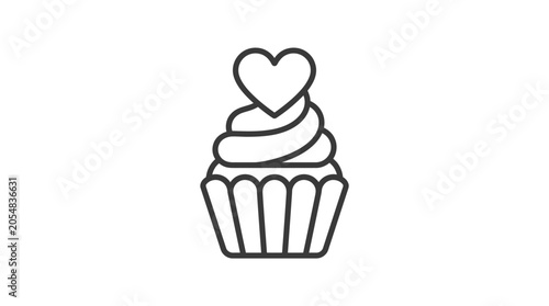 Sweet cupcake with cream swirl and heart topper.