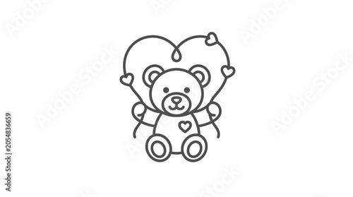 Teddy bear in heart frame line art illustration