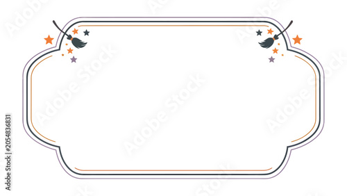 Obraz na płótnie Halloween Party Invitation Frame: A decorative frame with a Halloween theme, featuring whimsical broomsticks and stars, perfect for invitations, decorations, or seasonal announcements