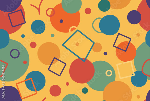 Fun geometric illustration featuring overlapping circles and outlined square designs