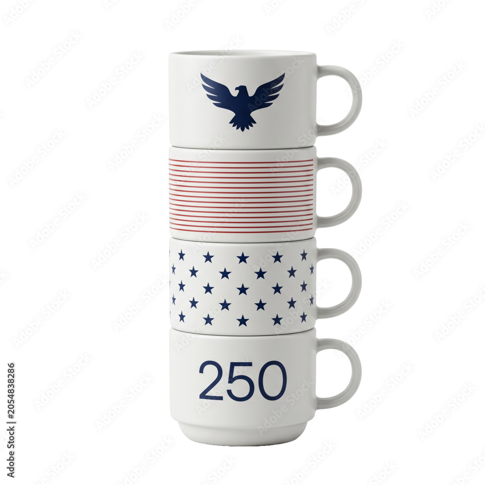 Obraz premium Set of Four Modern Stackable Coffee Mugs with Minimalist Patriotic Designs