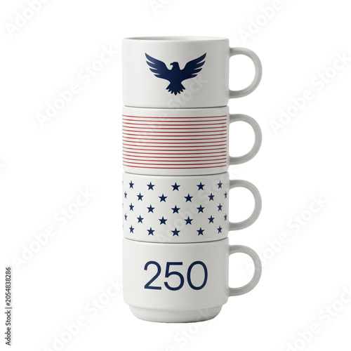 Set of Four Modern Stackable Coffee Mugs with Minimalist Patriotic Designs