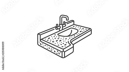 Fényképezés Isometric stone kitchen sink countertop line art illustration.