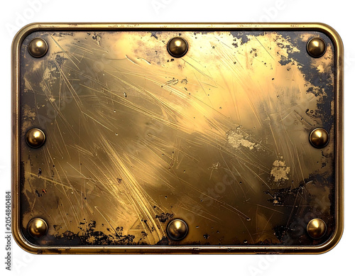 gold metal plate with rivets on a white background