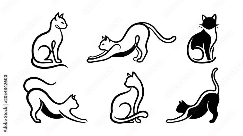 Fototapeta premium Cat Logo Set Minimalist Line Art Vector Icons