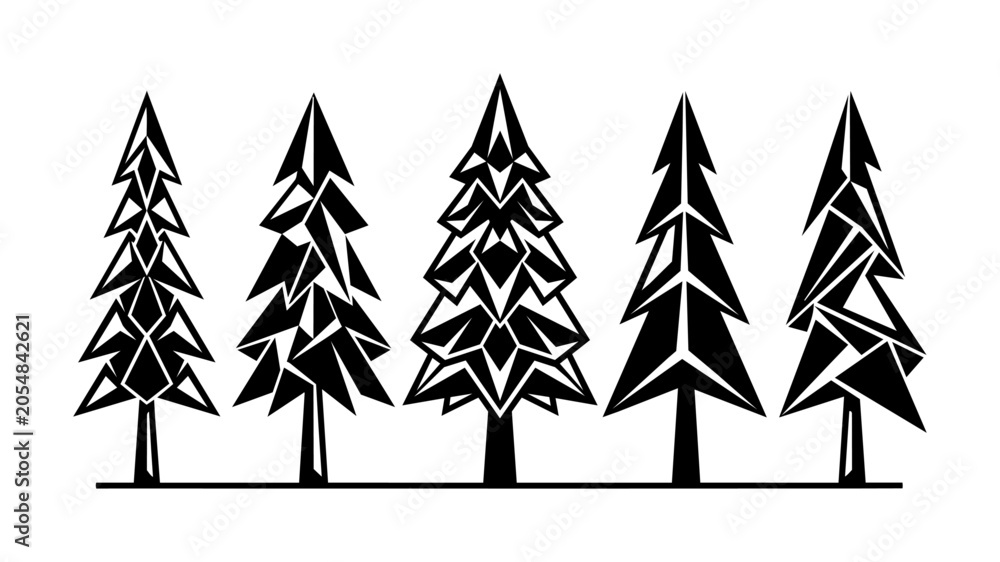 Fototapeta premium Geometric Pine Tree Set Vector Illustration for Logo Design