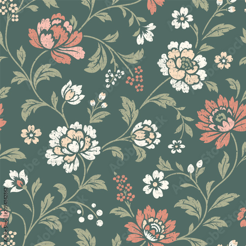 Obraz na plátně Decorative chintz-inspired floral design, stylized Jacobean trailing flowers, leaves