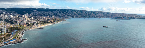 Vina del Mar in Chile with a rainbow. Beautiful aerial image of the coastline. Aerial view.