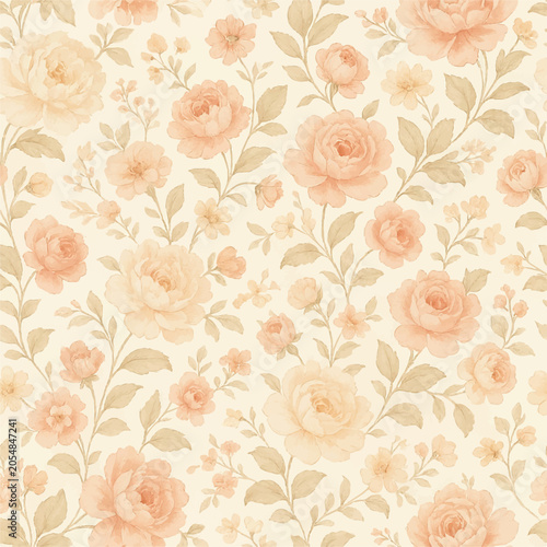 light color roses with stems and leaves on light background floral pattern with carefully adjusted color  pattern density.trendy ethnic wear  ideal for front panels and all-over prints , wall paneling