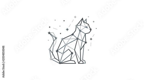 Minimalist geometric cat illustration with celestial star accents.