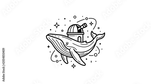 Cuadro en lienzo Whimsical whale with astronomical observatory on its back.