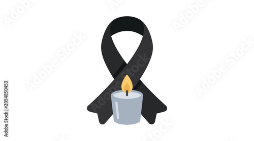фотографія A black mourning ribbon with a lit candle for remembrance and sympathy
