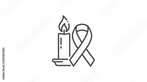 Photos A minimalist line art icon featuring a memorial candle and an awareness ribbon