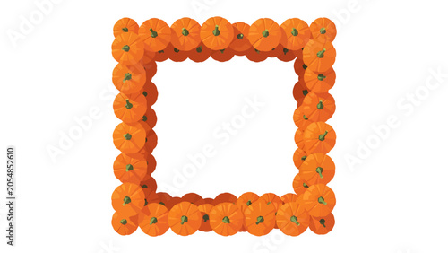Fotografie Pumpkin Square Frame: A vibrant square frame constructed entirely from small, ripe pumpkins, adorned with natural stems and inviting autumnal hues, perfect for seasonal greetings and harvest themes