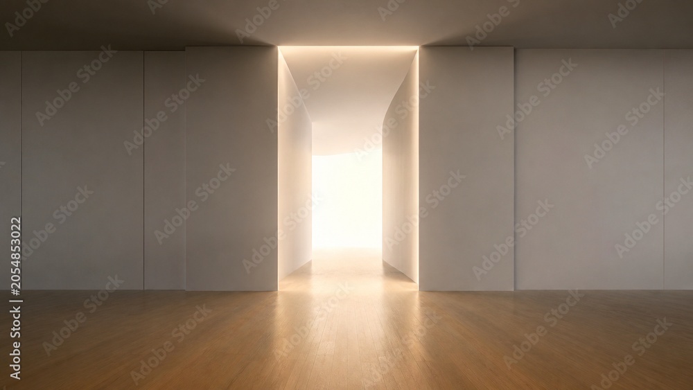 Fototapeta premium Minimal Architectural Portal Entrance with Luminous Opening and Premium Copy Space