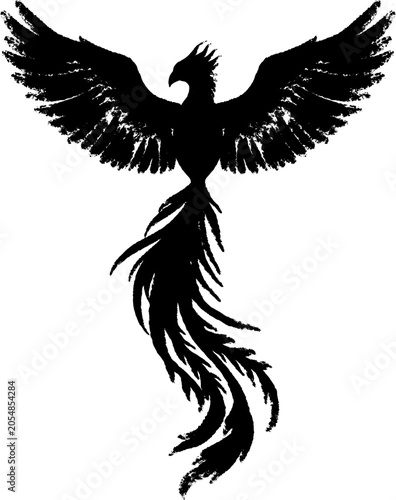 phoenix silhouette with spread wings ink wash style
