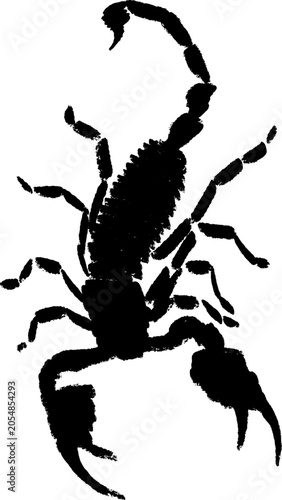 scorpion silhouette in traditional ink wash style
