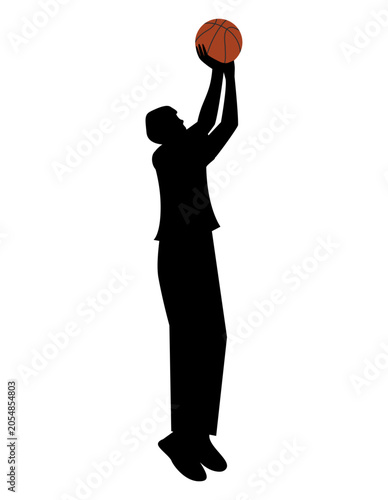 Silhouette of Basketball Player Shooting Vector Illustration Isolated on White Background