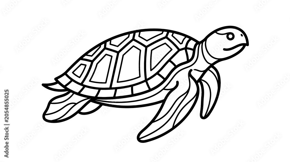 Fototapeta premium smiling sea turtle swimming coloring page 
