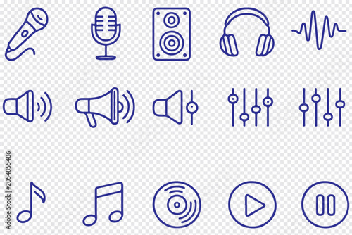 Abstract wave line icon set with sound signals, frequency curves, audio visualization and dynamic motion outline vector collection