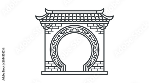 Bild auf Leinwand Traditional Chinese moon gate architectural line art icon.