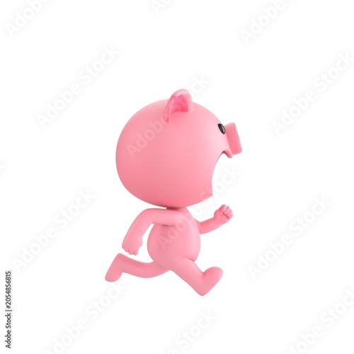Cute 3D render Pig character running sideways, dynamic motion pose showing movement and speed, isolated on white background.
