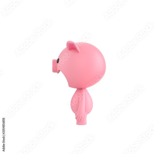 Cute 3D render Pig character standing sideways to the camera with arms resting naturally by the body, calm neutral pose, isolated on white background.