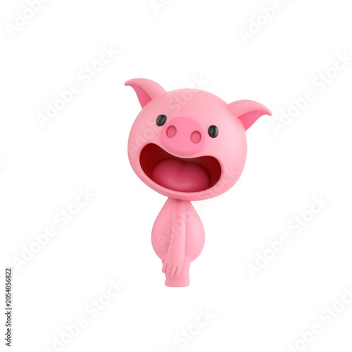 Cute 3D render Pig character standing sideways with arms resting naturally by the body, head turned to look at the camera, calm and neutral pose, isolated on white background.