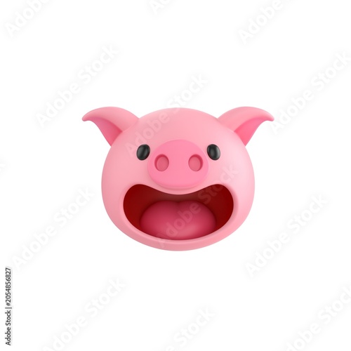 Cute 3D render Pig head, facing forward and looking directly at the camera, simple and friendly expression, isolated on white background.