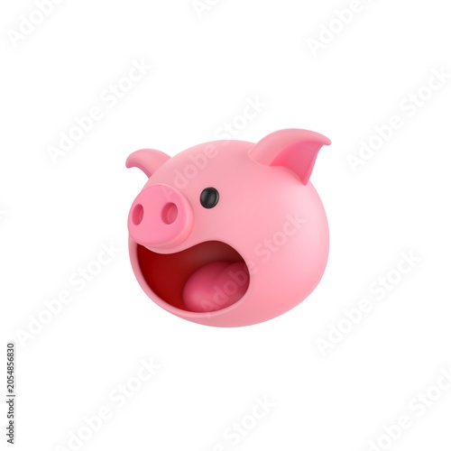Cute 3D render Pig head, turned to the side at a 45-degree angle, clean and simple profile view, isolated on white background.