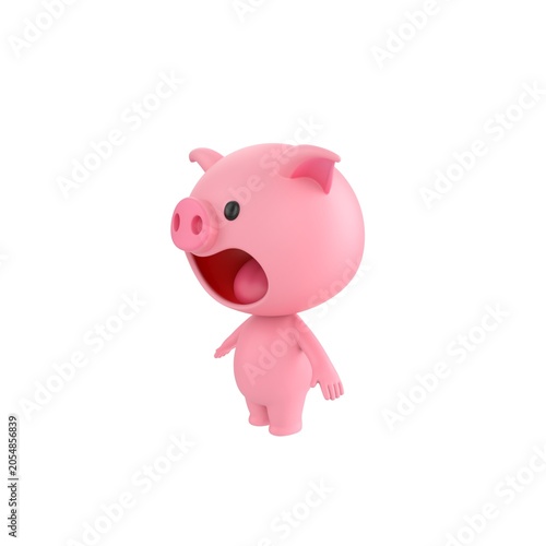Cute 3D render Pig character standing upright with arms slightly spread, body turned 45 degrees to the side, balanced and open pose, isolated on white background.