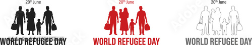 Φωτογραφία World refugee day vector illustration family silhouette with luggage multiple co