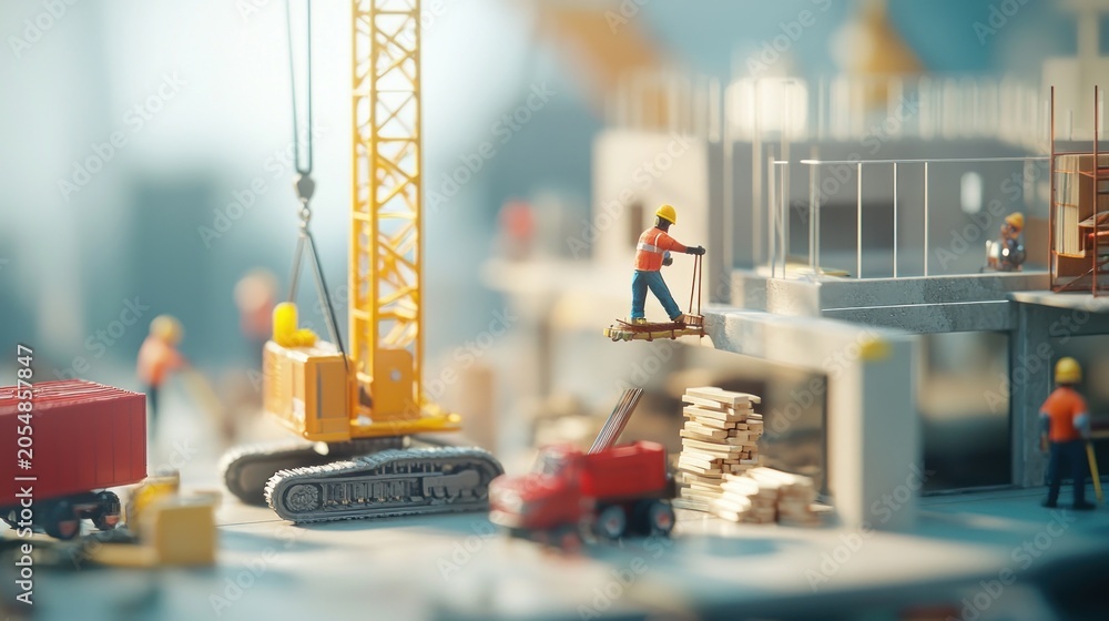 Fototapeta premium Miniature construction site crane at work