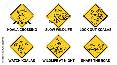 Photography Koala Crossing and Wildlife Warning Signs Set