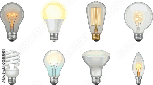 Foto Light bulb vector set featuring classic incandescent glass bulbs led lamps retro