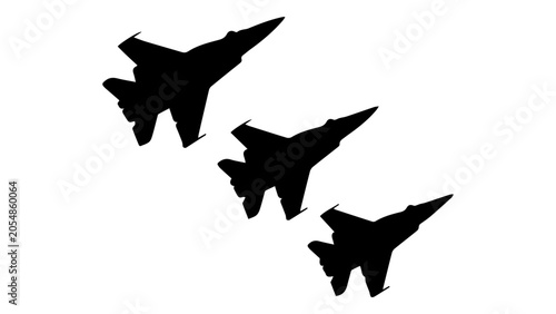 Tableau sur toile Fighter Jets Formation Silhouettes - 3 Military Jets Vector