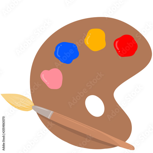 Artist Paint Palette with Paint Brush Illustration Isolated on Transparent Background