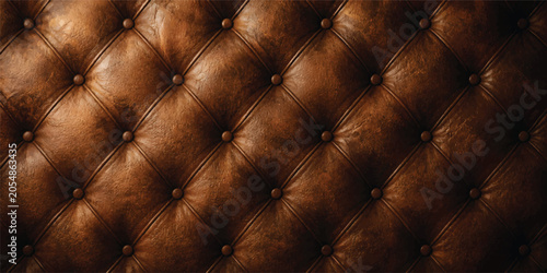 Luxury Brown Leather Upholstery Background with Diamond Tufted Pattern and Vintage Quilted Texture