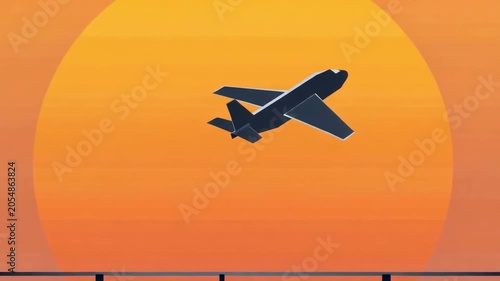 Airplane Taking Off at Sunset