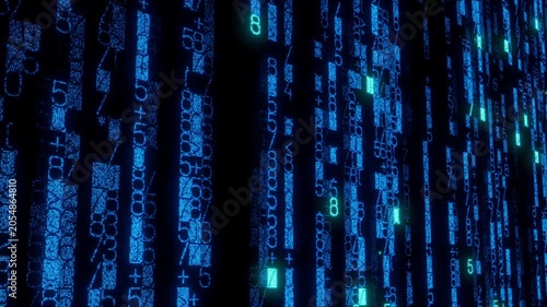 Vibrant Grid of Numbers Animating Through frame. Blue Digital Finance Background. Seamless Loop.