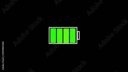 Low battery power indicator animation on a  transparent background. Empty Battery. Low Battery Icon. Alpha Channel. Loop .