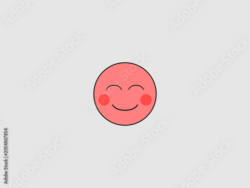 Slika na platnu A simple illustration of a pink blushing emoji with closed happy eyes and rosy c